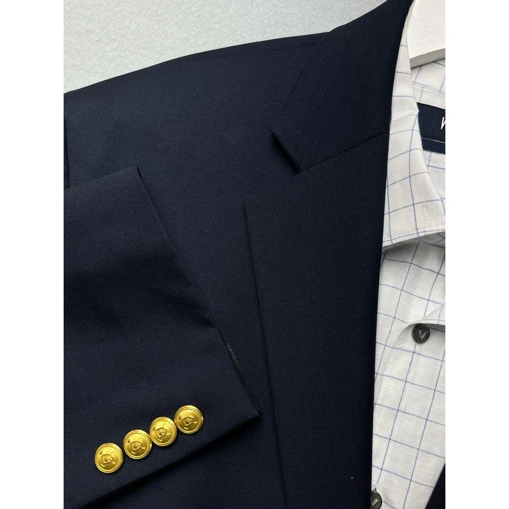 Lauren Ralph Lauren Mens Navy Blue 100% Wool Blazer Gold Crest Buttons 44R (42R)